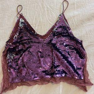 Free People Y2K Purple Sequin Lace Trim Cami Top